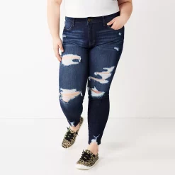 Juniors' Plus Size SO® Low-Rise Jeggings 18 Juniors' Plus Size SO® Low-Rise Jeggings -Cuddl Duds SHOP 3254850 Dark Destructed