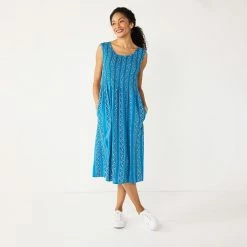 Women's Croft & Barrow® Smocked Swing Midi Dress 16 Women's Croft & Barrow® Smocked Swing Midi Dress -Cuddl Duds SHOP 3567056 Blue Striped Ditsy