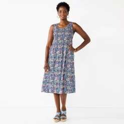 Women's Croft & Barrow® Smocked Swing Midi Dress 13 Women's Croft & Barrow® Smocked Swing Midi Dress -Cuddl Duds SHOP 3567056 Navy Multi Floral