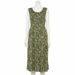 Women's Croft & Barrow® Smocked Swing Midi Dress 18 Women's Croft & Barrow® Smocked Swing Midi Dress -Cuddl Duds SHOP 3567056 Olive Floral