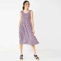 Women's Croft & Barrow® Smocked Swing Midi Dress 17 Women's Croft & Barrow® Smocked Swing Midi Dress -Cuddl Duds SHOP 3567056 Pink Ditsy Floral