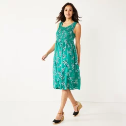 Women's Croft & Barrow® Smocked Swing Midi Dress 15 Women's Croft & Barrow® Smocked Swing Midi Dress -Cuddl Duds SHOP 3567056 Teal Floral Print