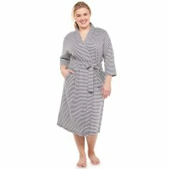 Plus Size Jockey® Everyday Essentials Long Wrap Robe -Cuddl Duds SHOP 3618223 Charcoal Stripe