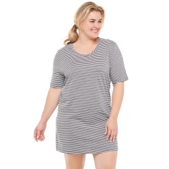 Plus Size Jockey® Everyday Essentials Sleepshirt -Cuddl Duds SHOP 3618230 Charcoal Stripe