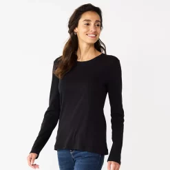 Women's Croft & Barrow® Essential Long-Sleeve Crewneck Tee 21 Women's Croft & Barrow® Essential Long-Sleeve Crewneck Tee -Cuddl Duds SHOP 3836990 Black