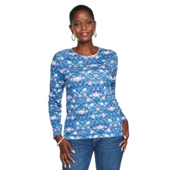 Women's Croft & Barrow® Essential Long-Sleeve Crewneck Tee 20 Women's Croft & Barrow® Essential Long-Sleeve Crewneck Tee -Cuddl Duds SHOP 3836990 Blue Purple Floral