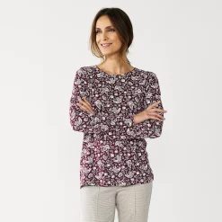 Women's Croft & Barrow® Essential Long-Sleeve Crewneck Tee -Cuddl Duds SHOP 3836990 Maroon Dove