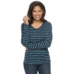 Women's Croft & Barrow® Essential Long Sleeve V-Neck Tee 13 Women's Croft & Barrow® Essential Long Sleeve V-Neck Tee -Cuddl Duds SHOP 3836996 Navy Stripe