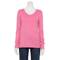 Women's Croft & Barrow® Essential Long Sleeve V-Neck Tee 12 Women's Croft & Barrow® Essential Long Sleeve V-Neck Tee -Cuddl Duds SHOP 3836996 Pink