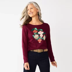 Alternative view of Women's Croft & Barrow® Holiday Long Sleeve Graphic Tee