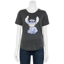 Alternative view of Juniors' Disney's Stitch High-Low V-Neck Graphic Tee