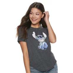 Juniors' Disney's Stitch High-Low V-Neck Graphic Tee