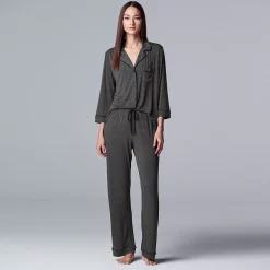 Women's Simply Vera Vera Wang Basic Luxury ¾ Sleeve Pajama Shirt & Pants Sleep Set 7 Women's Simply Vera Vera Wang Basic Luxury ¾ Sleeve Pajama Shirt & Pants Sleep Set -Cuddl Duds SHOP 3952142 ALT2