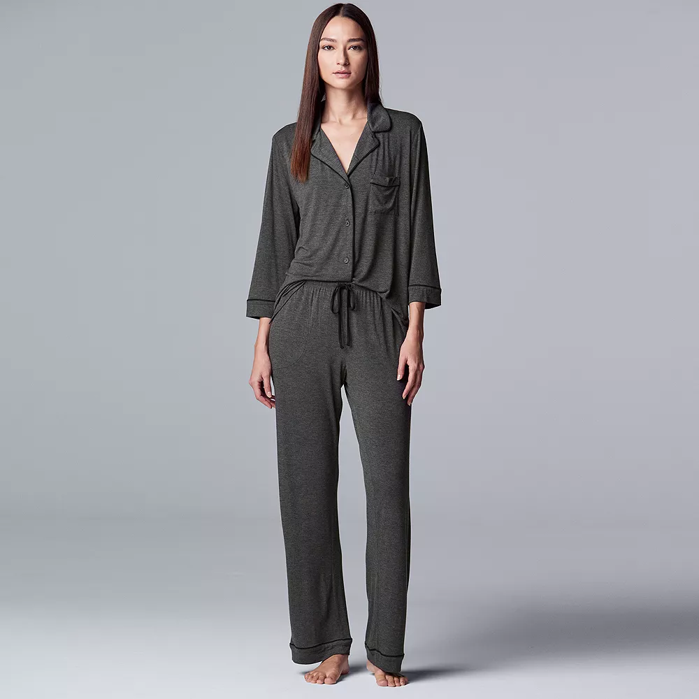 Women's Simply Vera Vera Wang Basic Luxury ¾ Sleeve Pajama Shirt & Pants Sleep Set 4 Women's Simply Vera Vera Wang Basic Luxury ¾ Sleeve Pajama Shirt & Pants Sleep Set - Image 4