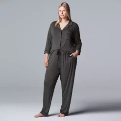 Plus Size Women's Simply Vera Vera Wang Basic Luxury Notch Pajama Set 7 Plus Size Women's Simply Vera Vera Wang Basic Luxury Notch Pajama Set -Cuddl Duds SHOP 3952152 ALT2
