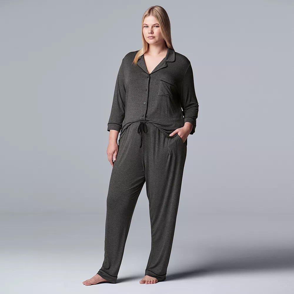 Plus Size Women's Simply Vera Vera Wang Basic Luxury Notch Pajama Set 4 Plus Size Women's Simply Vera Vera Wang Basic Luxury Notch Pajama Set - Image 4