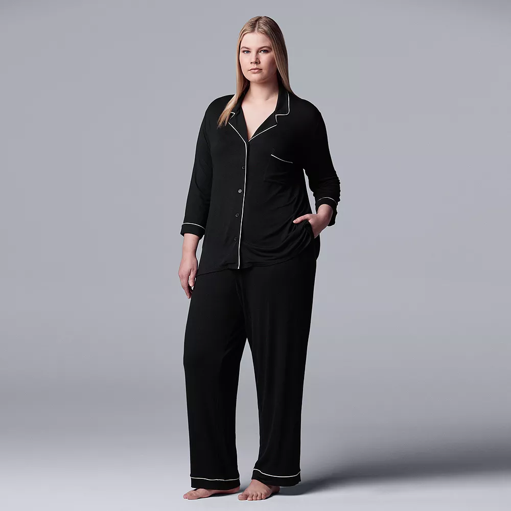 Plus Size Women's Simply Vera Vera Wang Basic Luxury Notch Pajama Set 2 Plus Size Women's Simply Vera Vera Wang Basic Luxury Notch Pajama Set - Image 2