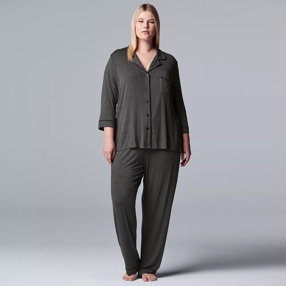 Plus Size Women's Simply Vera Vera Wang Basic Luxury Notch Pajama Set 1 Plus Size Women's Simply Vera Vera Wang Basic Luxury Notch Pajama Set