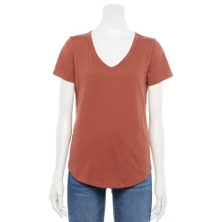 Juniors' SO® Favorite V-Neck Short Sleeve Tee -Cuddl Duds SHOP 3978405 Cinnamon Coffee
