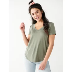 Juniors' SO® Favorite V-Neck Short Sleeve Tee -Cuddl Duds SHOP 3978405 Galvanized Green
