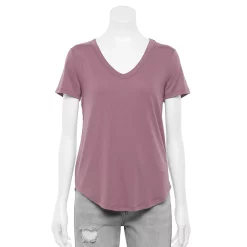 Juniors' SO® Favorite V-Neck Short Sleeve Tee -Cuddl Duds SHOP 3978405 Muted Plum