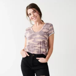 Juniors' SO® Favorite V-Neck Short Sleeve Tee -Cuddl Duds SHOP 3978405 Purple Camo