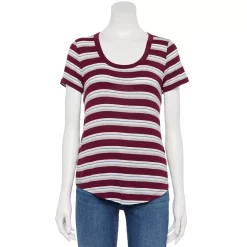Juniors SO® Favorite U-Neck Short Sleeve Tee -Cuddl Duds SHOP 3979445 Maroon Stripe