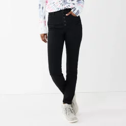 Juniors' SO® High Rise Skinny Jeans -Cuddl Duds SHOP 4256003 Black Exposed Button