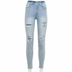 Juniors' SO® High Rise Skinny Jeans -Cuddl Duds SHOP 4256003 Light Destructed