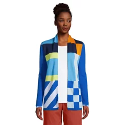 Women's Lands' End Open-Front Long Cardigan Sweater -Cuddl Duds SHOP 4532098 Blue Colorblock Flag