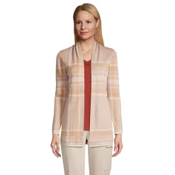 Women's Lands' End Open-Front Long Cardigan Sweater -Cuddl Duds SHOP 4532098 Tan Artisan Plaid