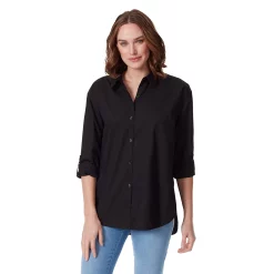 Women's Gloria Vanderbilt Amanda Button Down Shirt -Cuddl Duds SHOP 4550182 Black