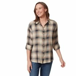 Women's Gloria Vanderbilt Amanda Button Down Shirt -Cuddl Duds SHOP 4550182 Camp Plaid Flint Grey