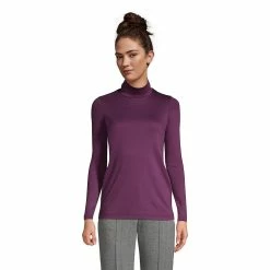 Women's Lands' End Supima Cotton Long Sleeve Turtleneck -Cuddl Duds SHOP 4552553 Medallion Mulberry