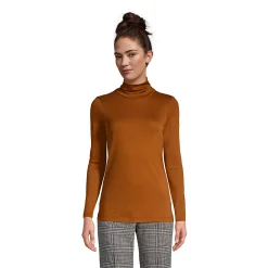 Women's Lands' End Supima Cotton Long Sleeve Turtleneck -Cuddl Duds SHOP 4552553 Rich Saddle