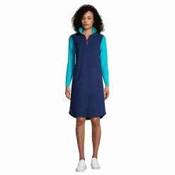 Women's Lands' End 1/4-Zip Fleece Shift Dress -Cuddl Duds SHOP 4649012 Deep Navy Colorblock