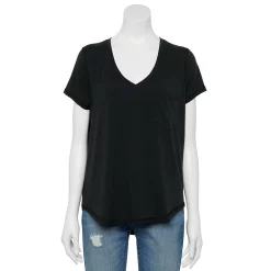 Juniors' SO® Adaptive Short Sleeve V-Neck Pocket Tee -Cuddl Duds SHOP 4657451 Black Luxe