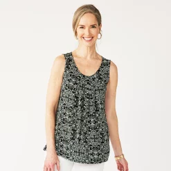 Women's Croft & Barrow® Print Pleated Tank -Cuddl Duds SHOP 4777679 Forest Folk Medallion