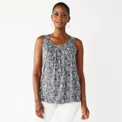 Women's Croft & Barrow® Print Pleated Tank -Cuddl Duds SHOP 4777679 Grey Foliage Floral