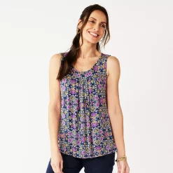 Women's Croft & Barrow® Print Pleated Tank -Cuddl Duds SHOP 4777679 Navy Folk Medallion