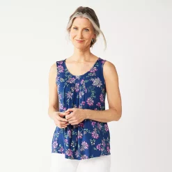 Women's Croft & Barrow® Print Pleated Tank -Cuddl Duds SHOP 4777679 Navy Pink Floral