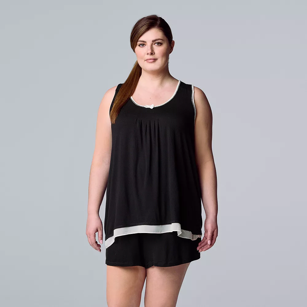 Plus Size Simply Vera Vera Wang Basic Luxury Pajama Tank & Pajama Boxers Set 2 Plus Size Simply Vera Vera Wang Basic Luxury Pajama Tank & Pajama Boxers Set - Image 2