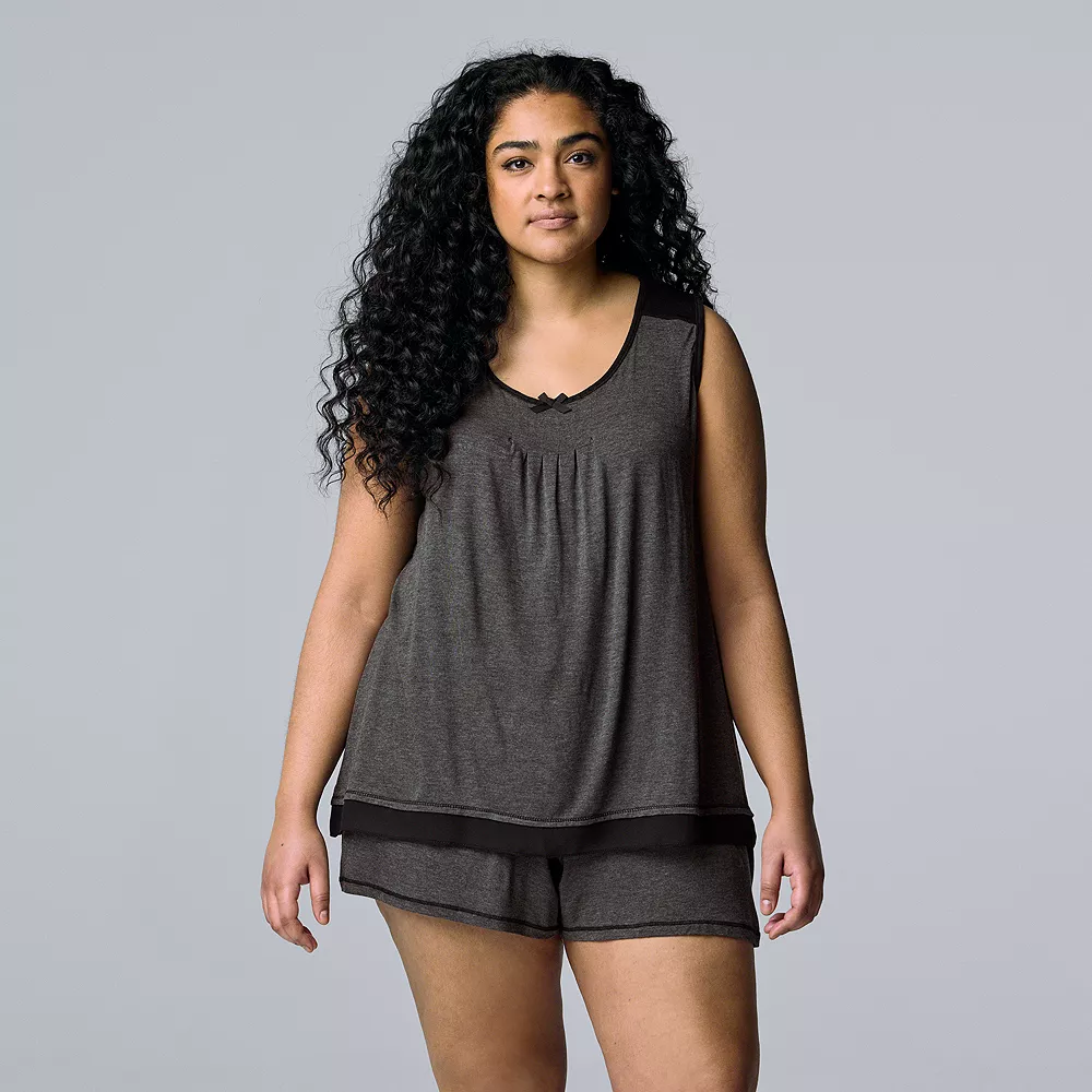 Plus Size Simply Vera Vera Wang Basic Luxury Pajama Tank & Pajama Boxers Set 1 Plus Size Simply Vera Vera Wang Basic Luxury Pajama Tank & Pajama Boxers Set