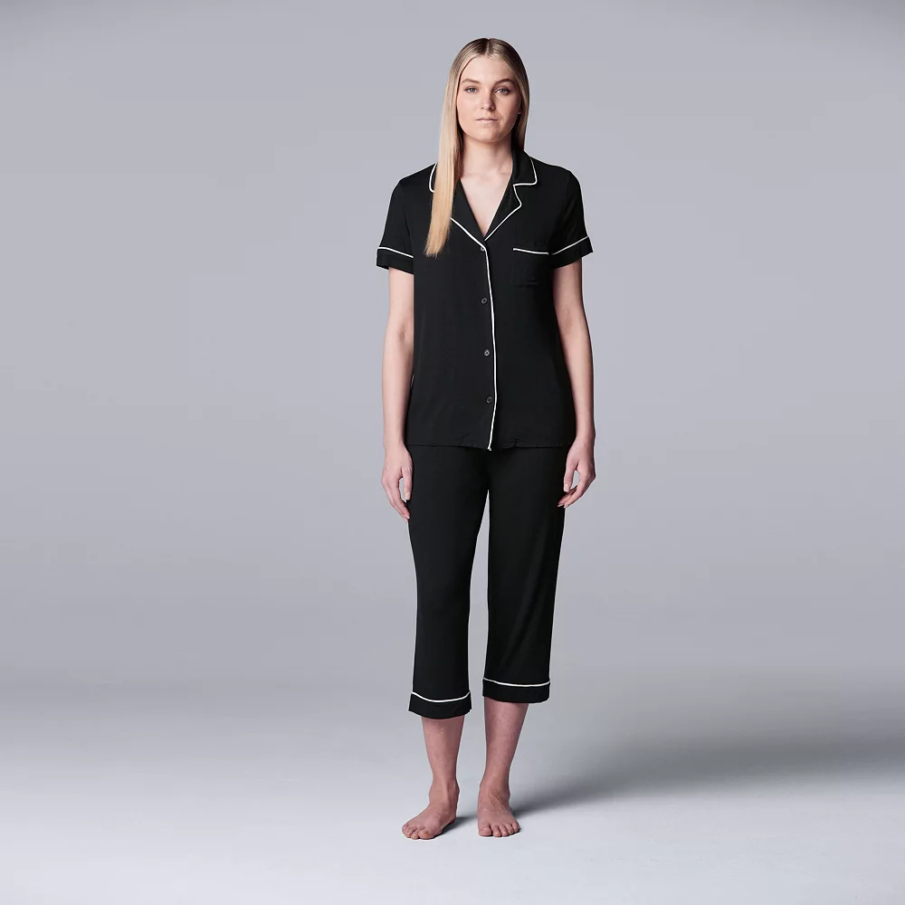 Women's Simply Vera Vera Wang Basic Luxury Notch Collar Pajama Shirt & Pajama Capris Set 2 Women's Simply Vera Vera Wang Basic Luxury Notch Collar Pajama Shirt & Pajama Capris Set - Image 2