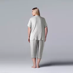 Plus Size Simply Vera Vera Wang Basic Luxury Pajama Shirt & Pajama Capris Set 6 Plus Size Simply Vera Vera Wang Basic Luxury Pajama Shirt & Pajama Capris Set -Cuddl Duds SHOP 4797278 ALT