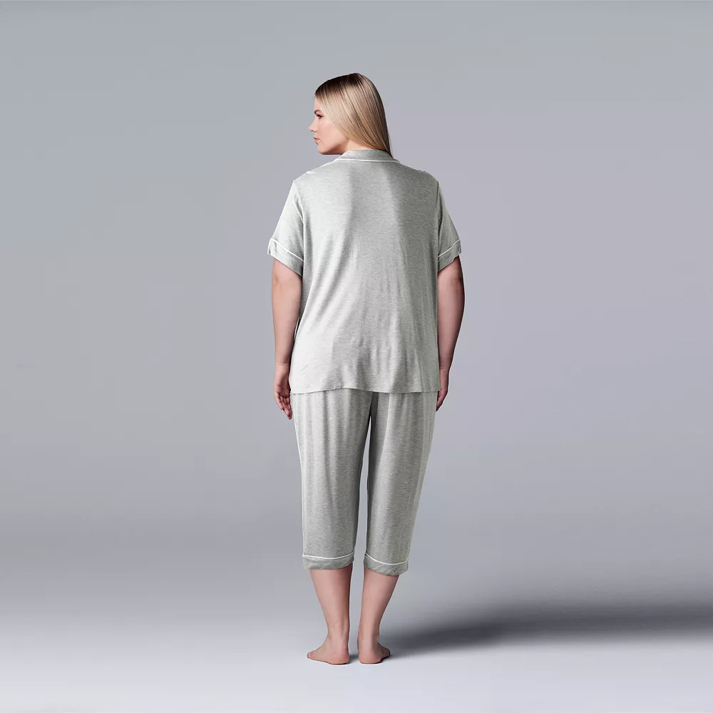 Plus Size Simply Vera Vera Wang Basic Luxury Pajama Shirt & Pajama Capris Set 3 Plus Size Simply Vera Vera Wang Basic Luxury Pajama Shirt & Pajama Capris Set - Image 3