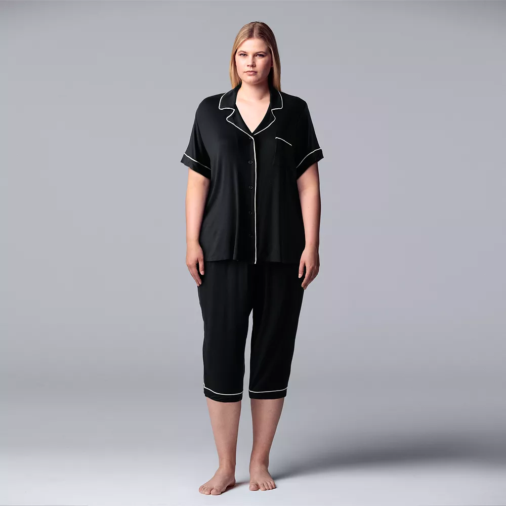 Plus Size Simply Vera Vera Wang Basic Luxury Pajama Shirt & Pajama Capris Set 1 Plus Size Simply Vera Vera Wang Basic Luxury Pajama Shirt & Pajama Capris Set