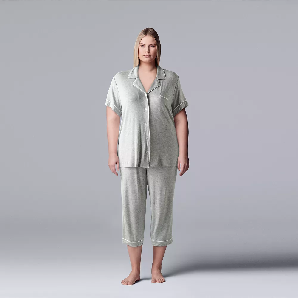 Plus Size Simply Vera Vera Wang Basic Luxury Pajama Shirt & Pajama Capris Set 2 Plus Size Simply Vera Vera Wang Basic Luxury Pajama Shirt & Pajama Capris Set - Image 2