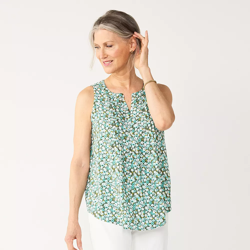 Women's Croft & Barrow® Pintuck Splitneck Sleeveless Top 2 Women's Croft & Barrow® Pintuck Splitneck Sleeveless Top - Image 2