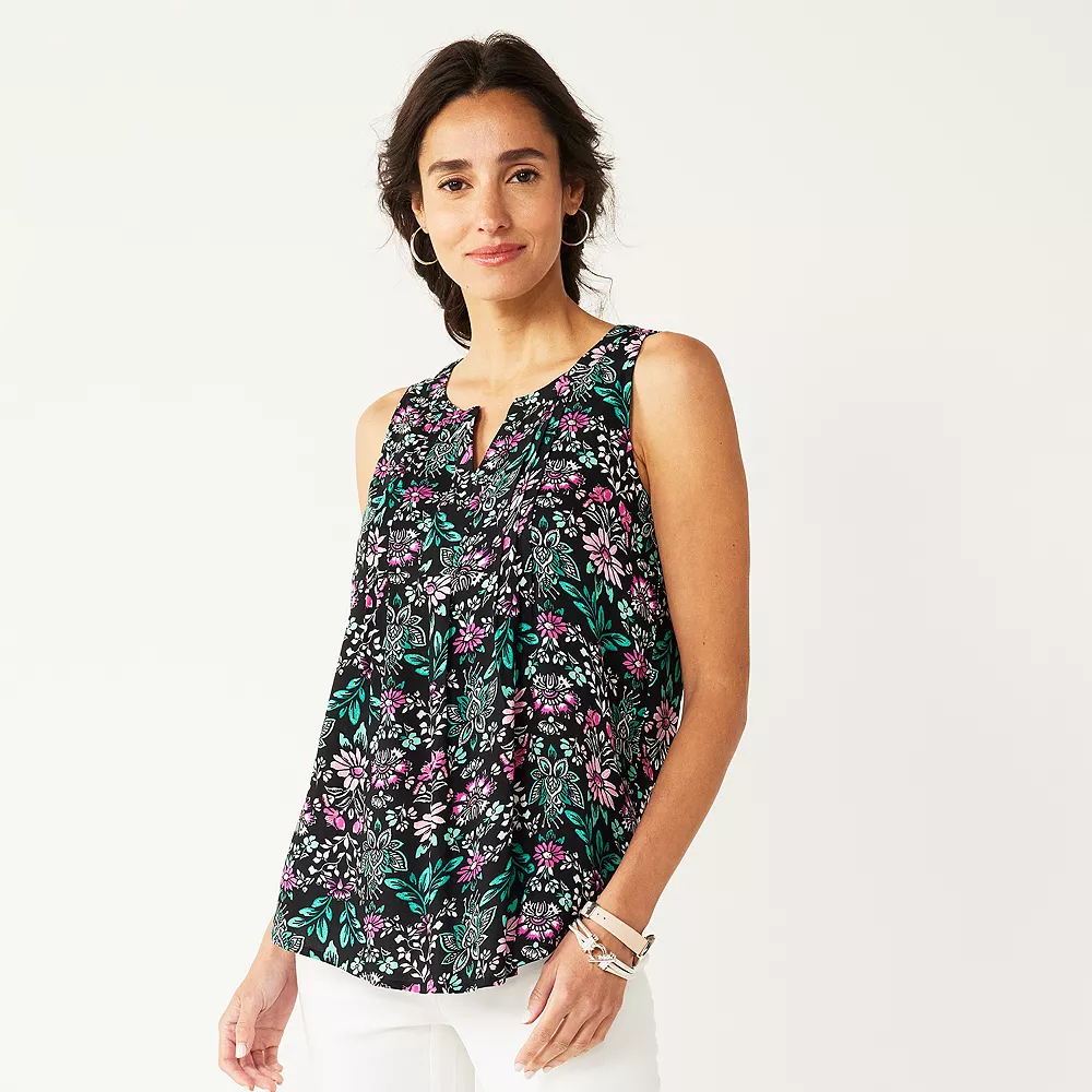 Women's Croft & Barrow® Pintuck Splitneck Sleeveless Top 6 Women's Croft & Barrow® Pintuck Splitneck Sleeveless Top - Image 6